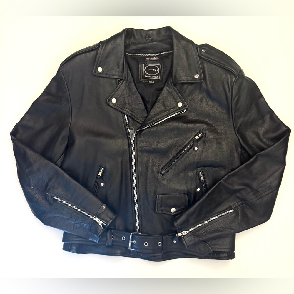 Tannery West Men’s Vintage Black 100 % Leather Moto Jacket Size- Large